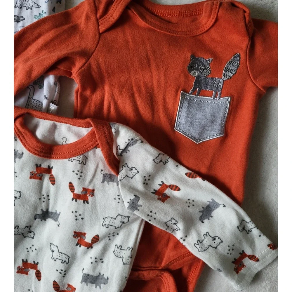 Duck Duck Goose Boys 0-3M 3pc Lot Dinosaur Fox Sleeper Bodysuits Long‎ Sleeve